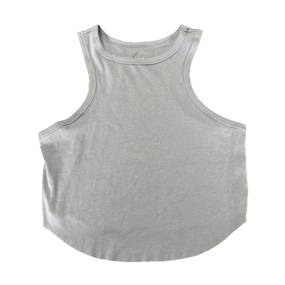Wild Fable Ribbed Knit Cropped Sleeveless Tank Top Round Neck Size XXL Gray Blue